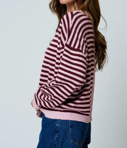 Natalie Stripe Button Back Sweater (Two colors)