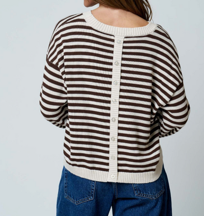 Natalie Stripe Button Back Sweater (Two colors)
