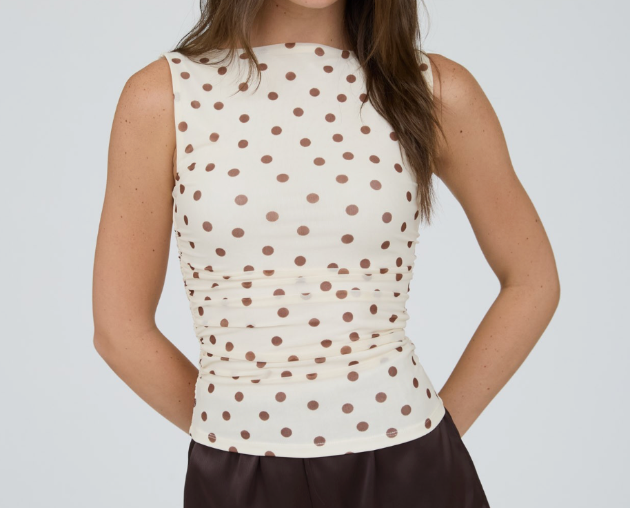 Madeline Polka Dot Mesh Knit Top