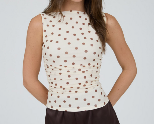 Madeline Polka Dot Mesh Knit Top