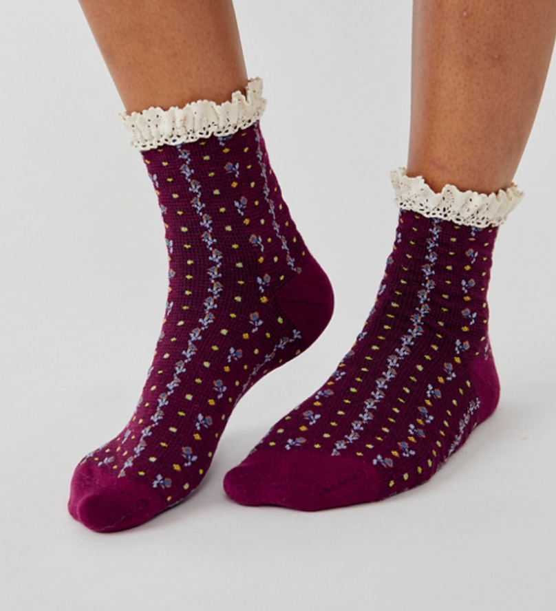 Rosebud Waffle Knit Ankle Sock