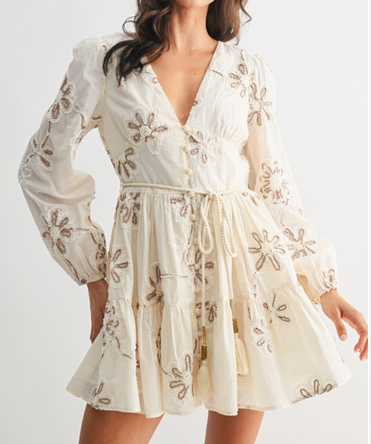 Janet Embroidered Belted Mini Dress