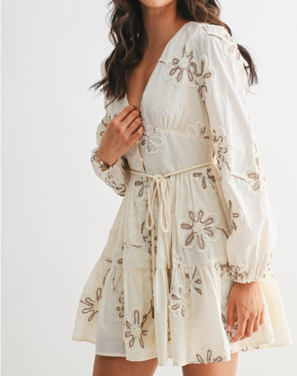 Janet Embroidered Belted Mini Dress