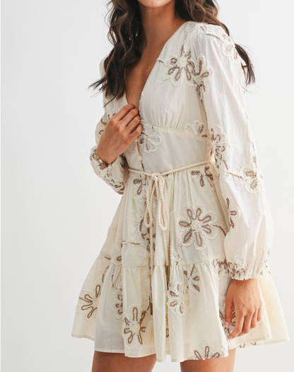 Janet Embroidered Belted Mini Dress