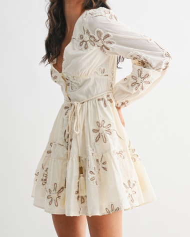 Janet Embroidered Belted Mini Dress