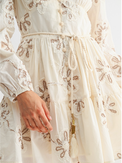 Janet Embroidered Belted Mini Dress