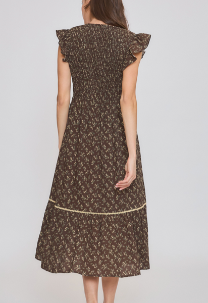 Lori Floral Ruffle Sleeves Midi Dress