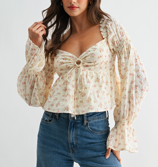 Layla Floral Blouse With Smocked Back