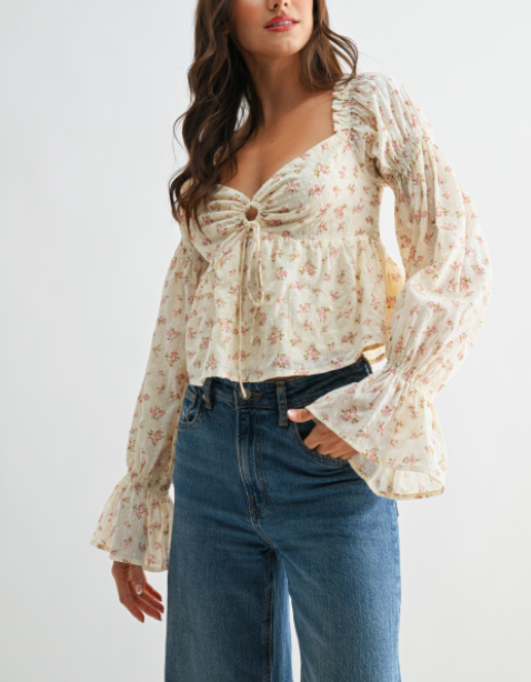 Layla Floral Blouse With Smocked Back