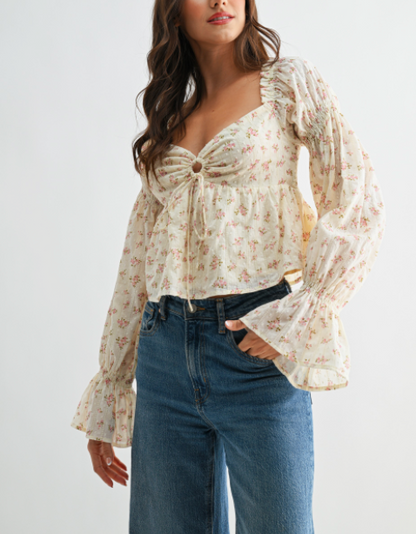 Layla Floral Blouse With Smocked Back