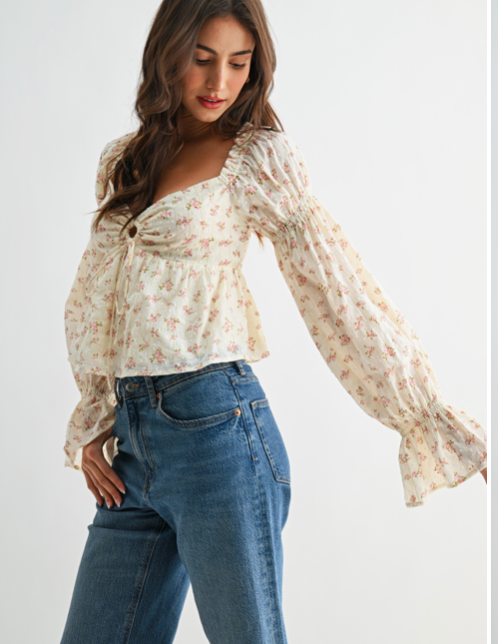 Layla Floral Blouse With Smocked Back