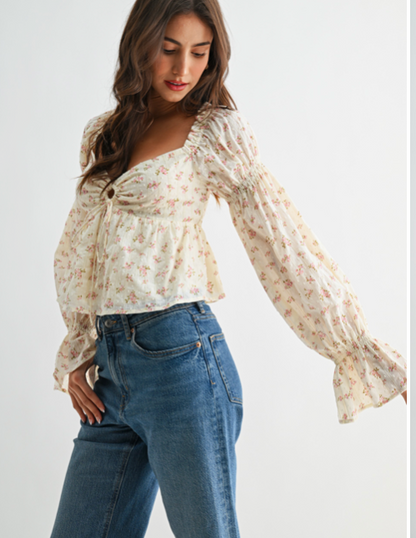 Layla Floral Blouse With Smocked Back