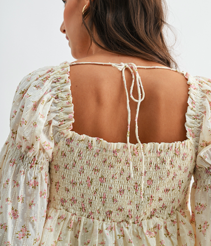 Layla Floral Blouse With Smocked Back