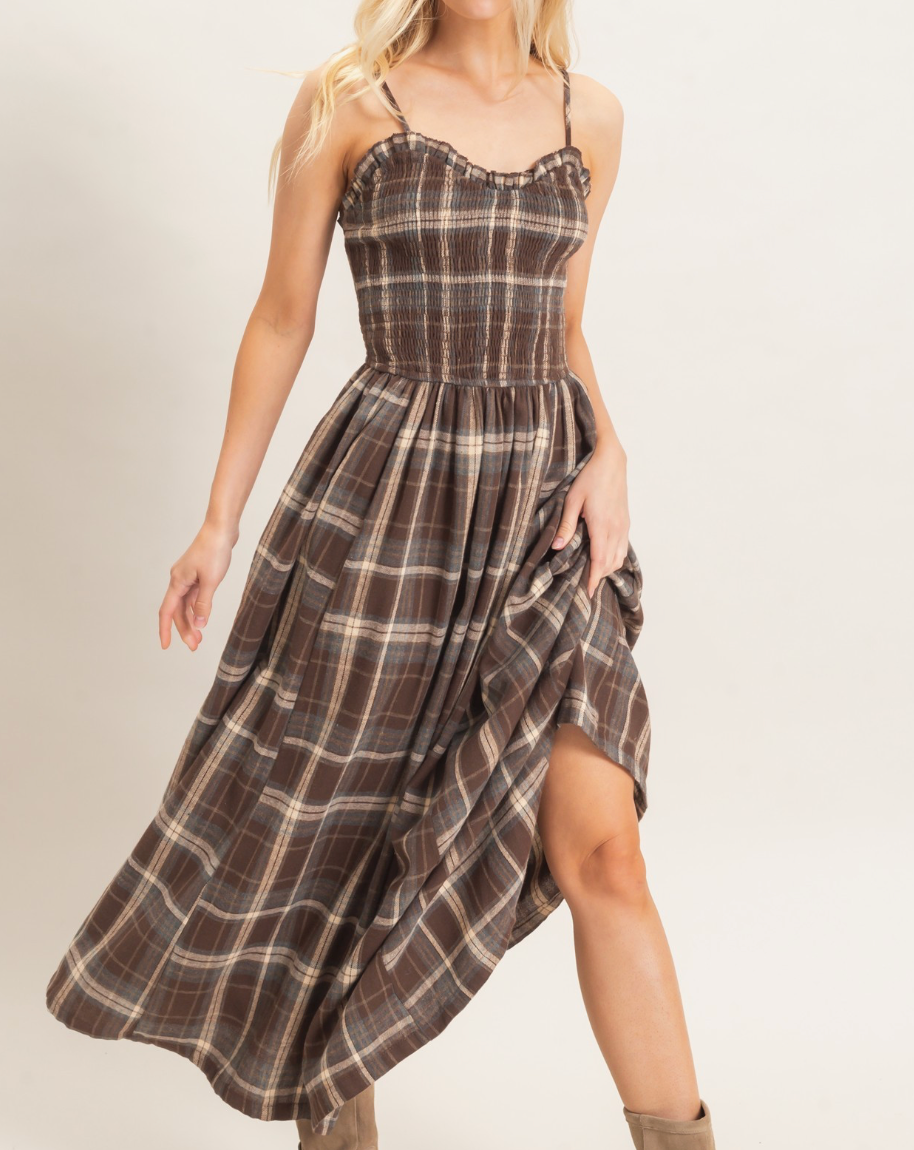 Paisley Plaid Smocked Maxi Dress