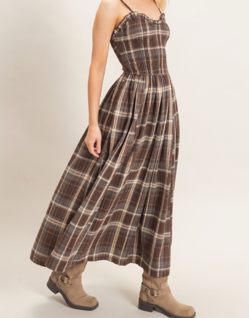 Paisley Plaid Smocked Maxi Dress