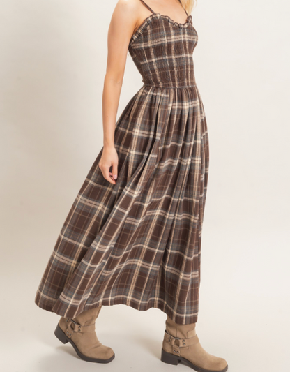 Paisley Plaid Smocked Maxi Dress