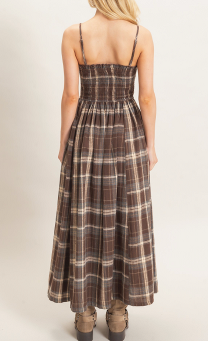 Paisley Plaid Smocked Maxi Dress