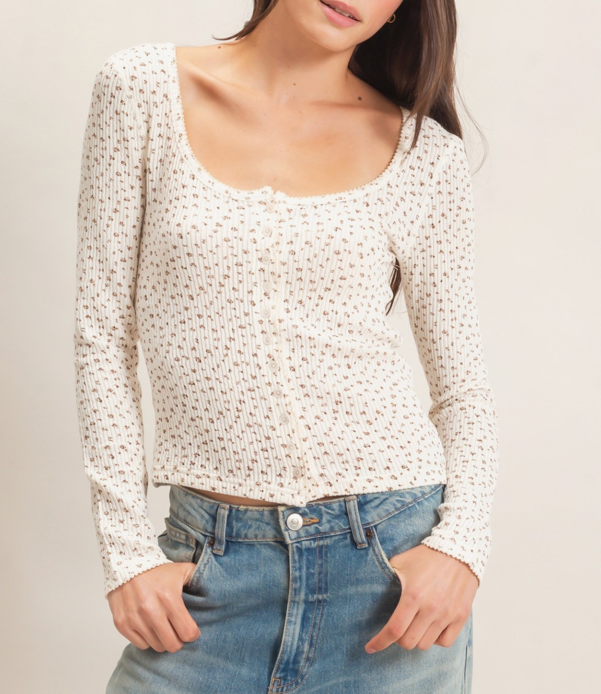 Priscillia Square Neck Button Up Top