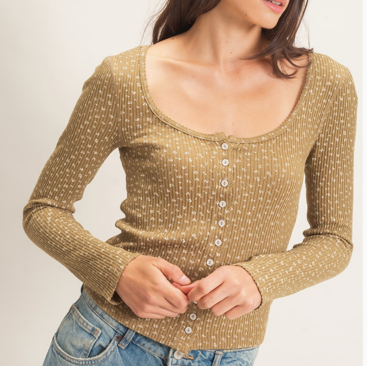 Priscillia Square Neck Button Up Top