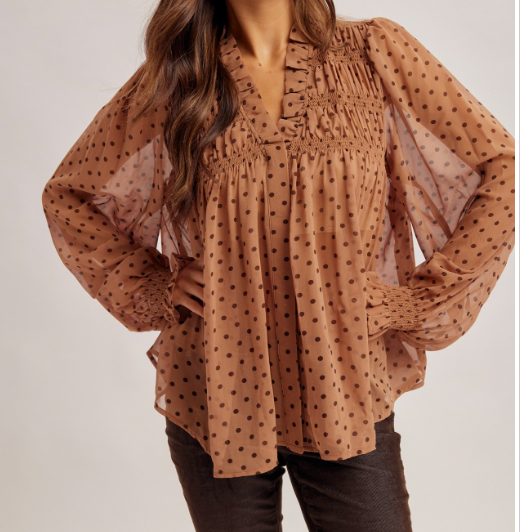 Maree Smocked Polka Dot Blouse
