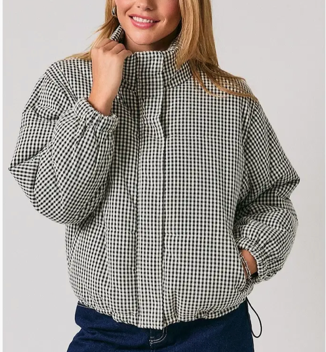 Jordan Gingham Quilted Puffer Jacket
