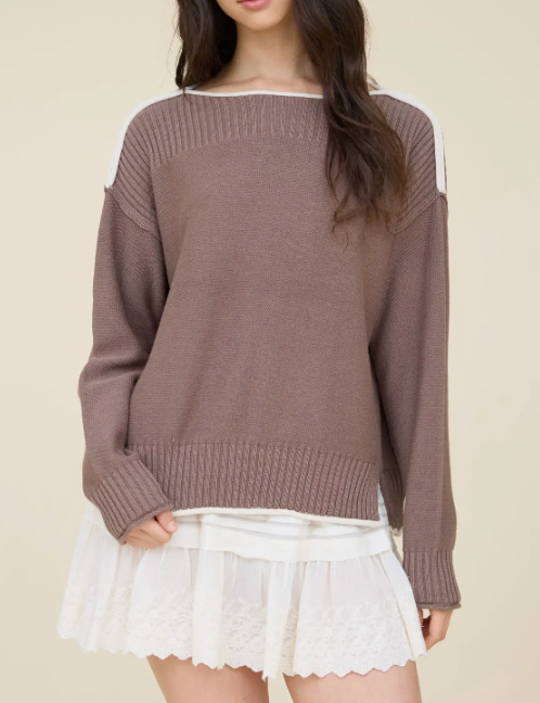 Kimmie Contrast Trim Boat Neck Sweater