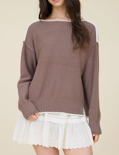 Kimmie Contrast Trim Boat Neck Sweater