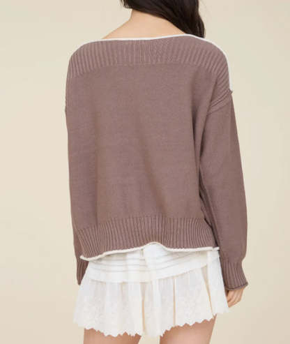 Kimmie Contrast Trim Boat Neck Sweater