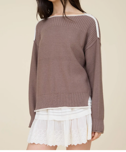 Kimmie Contrast Trim Boat Neck Sweater