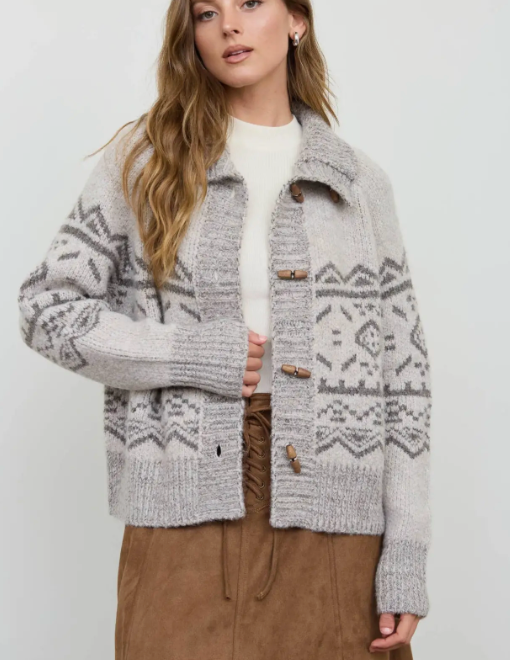 Shawna Mock Neck Fair Isle Knit Cardigan