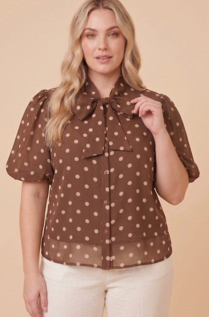 Joan Bow Tie Polka Dot Shirt (Small - Plus)