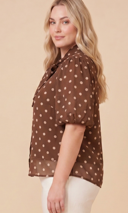Joan Bow Tie Polka Dot Shirt (Small - Plus)