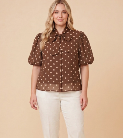 Joan Bow Tie Polka Dot Shirt (Small - Plus)