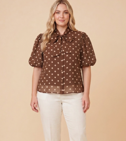 Joan Bow Tie Polka Dot Shirt (Small - Plus)
