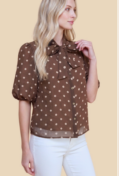Joan Bow Tie Polka Dot Shirt (Small - Plus)