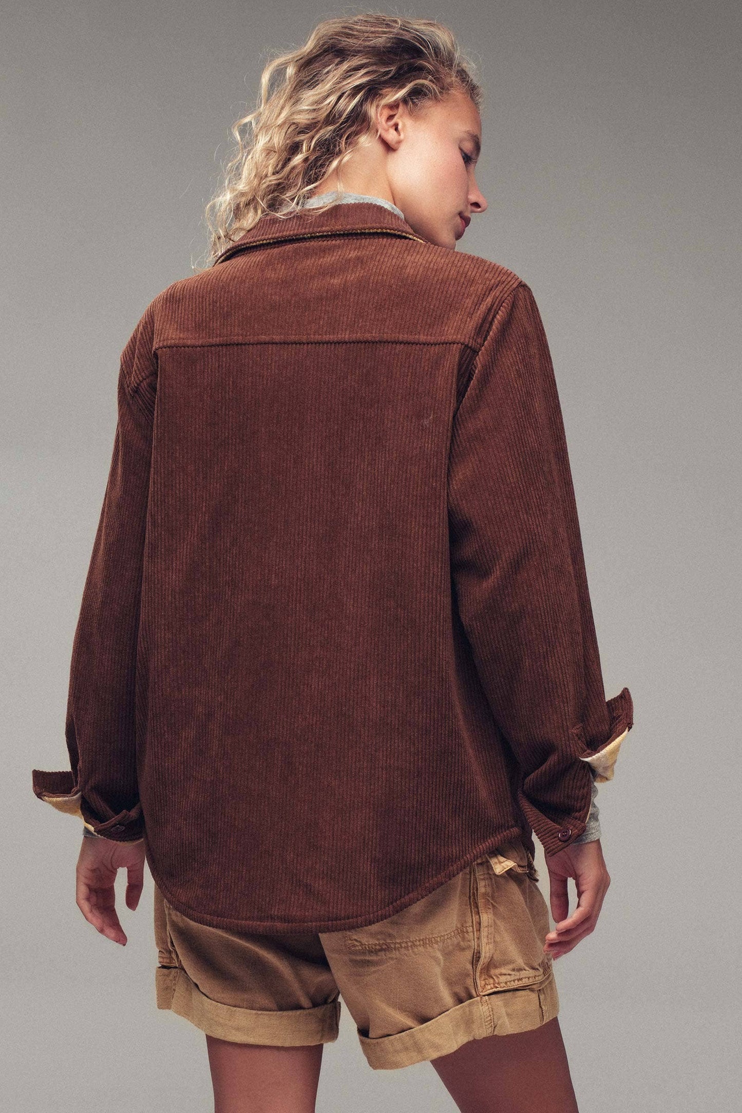 Plaid Flannel-Lined Corduroy Shacket