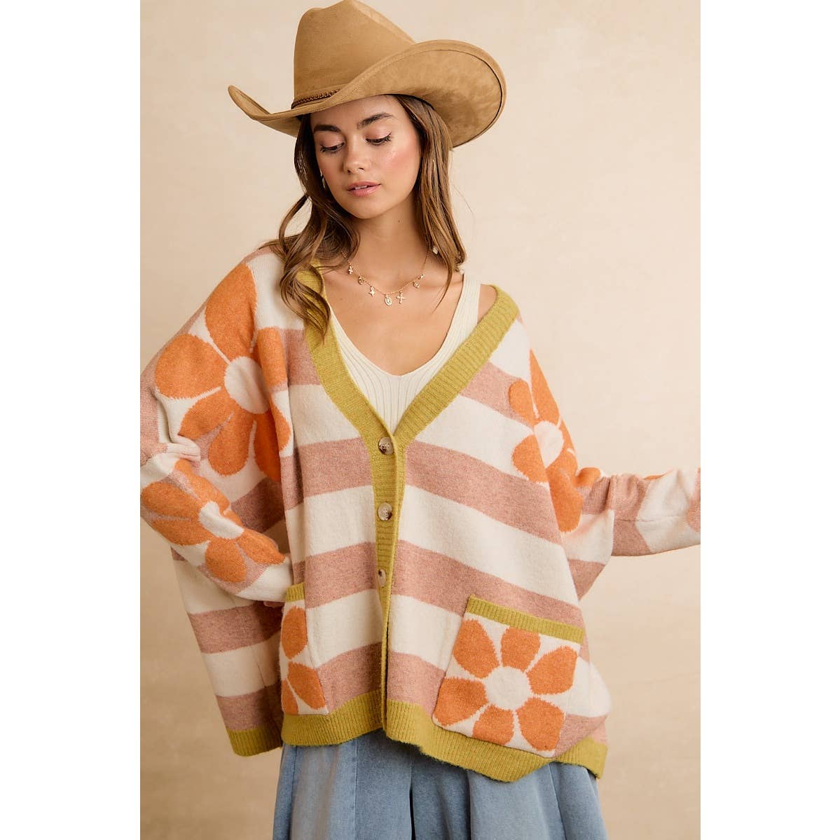 Stella Stripe Flower Oversized Cardigan