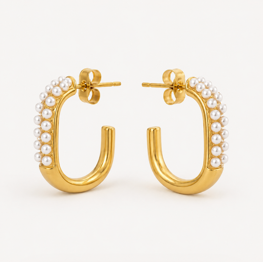 Pearl Luxe U-Hoop Earrings | Gold Plated Stainless Steel