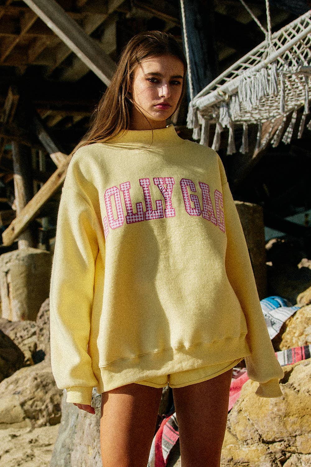 Dilly Dally  Reversible Mock Neck Sweatshirt