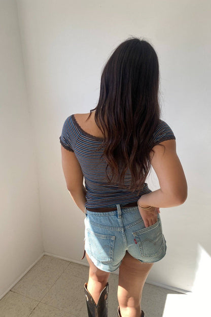 Lola Lace Trim Striped Off The Shoulder Top