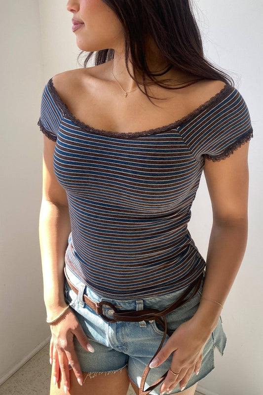 Lola Lace Trim Striped Off The Shoulder Top