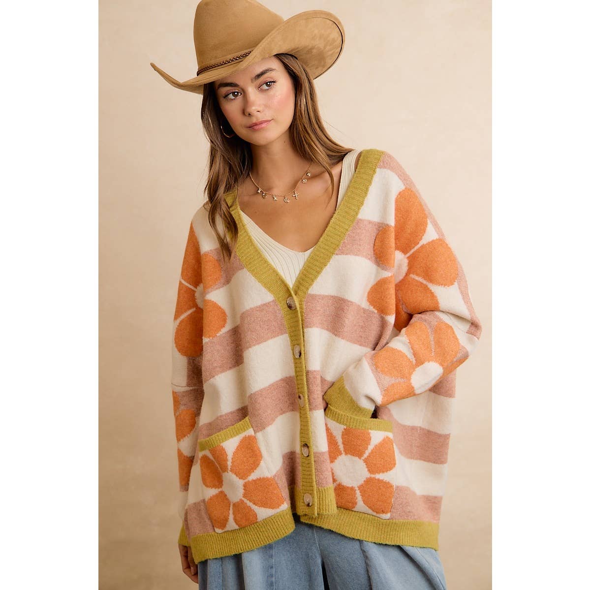 Stella Stripe Flower Oversized Cardigan