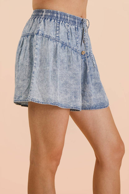 Chambray Button Down Flare Shorts*