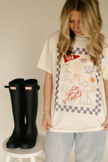 Checkered Sea Collage  Graphic Tee