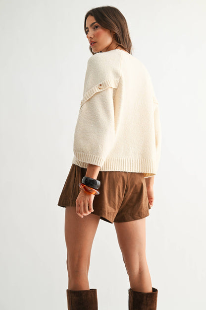 BUTTON SLEEVE KNIT PULLOVER