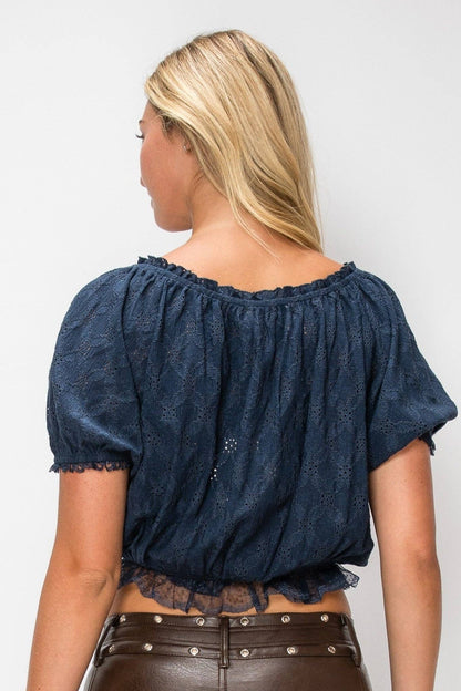 Lori Eyelet Lace Peasant Crop Top