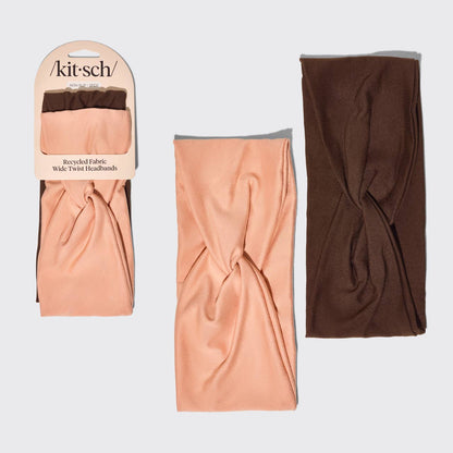 Recycled Fabric Wide Twist Headbands 2pc Set- Rosewood
