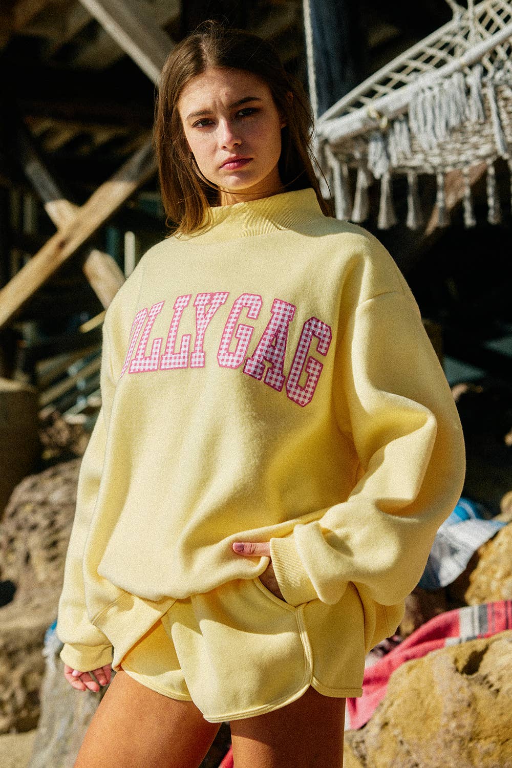 Dilly Dally  Reversible Mock Neck Sweatshirt