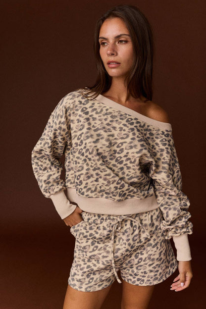 Georgia Leopard Print Off Shoulder Short Set