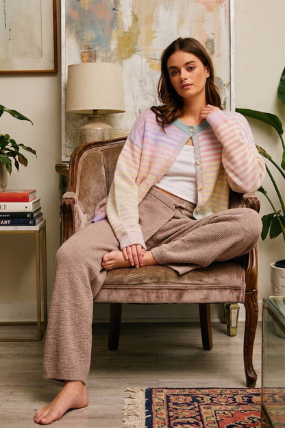 Space-Dye Striped Button-Down Cardigan